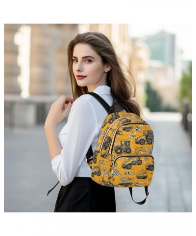 Cute Construction Vehicles Yellow Backpack for Women Fashion Shoulder Bags Small Casual Daypack Travel Bag S 202a3244 M(11.4"...