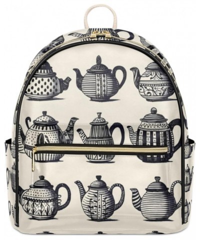 Vintage Teapot Cup Backpack Purse for Women PU Leather Lightweight Ladies Shoulder Fashion Satchel Bags Travel Casual Daypack...