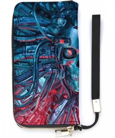 Scary Robotic Skull Wristlet Wallet Leather Long Card Holder Purse Slim Clutch Handbag for Women $25.97 Wristlets