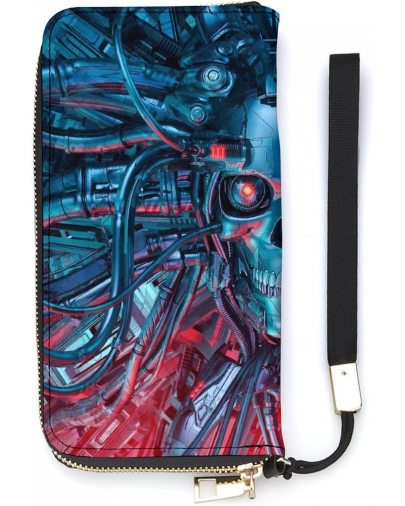 Scary Robotic Skull Wristlet Wallet Leather Long Card Holder Purse Slim Clutch Handbag for Women $25.97 Wristlets