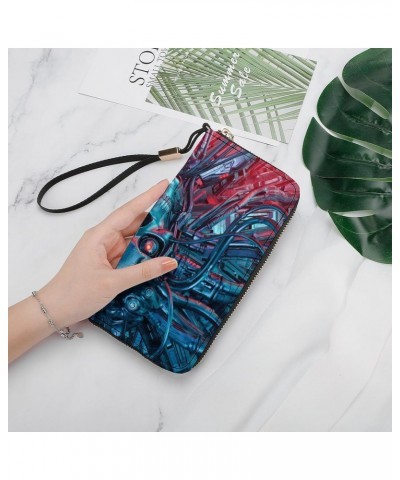 Scary Robotic Skull Wristlet Wallet Leather Long Card Holder Purse Slim Clutch Handbag for Women $25.97 Wristlets