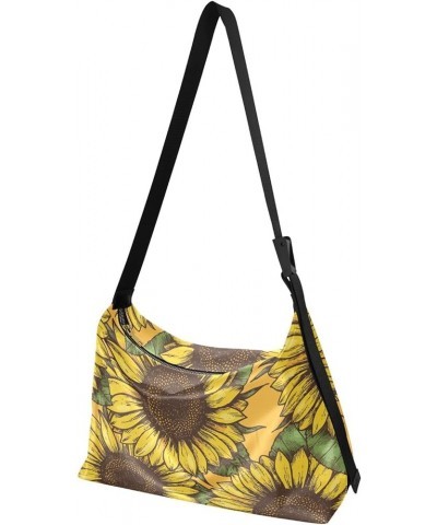 Plus Size Crossbody Bag Black and White Feathers Women Sling Bag Womens Tote Bag Hand Drawn Sunflower $11.48 Hobo Bags