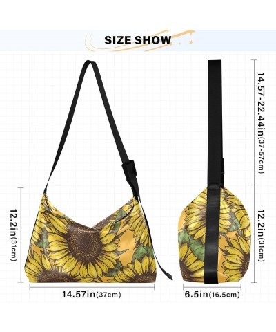 Plus Size Crossbody Bag Black and White Feathers Women Sling Bag Womens Tote Bag Hand Drawn Sunflower $11.48 Hobo Bags