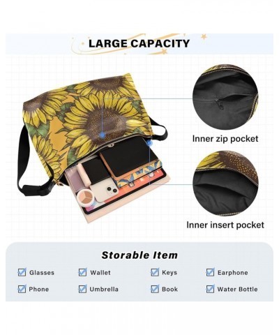 Plus Size Crossbody Bag Black and White Feathers Women Sling Bag Womens Tote Bag Hand Drawn Sunflower $11.48 Hobo Bags