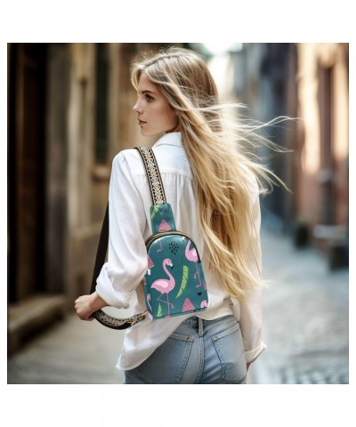 Flamingo Crossbody Sling Bag for Women Men Leather Chest Bags Purse Adjustable Cross Body Daypack for Cycling Running Hiking ...