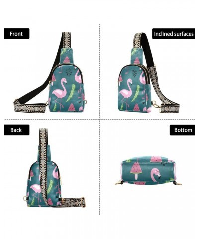 Flamingo Crossbody Sling Bag for Women Men Leather Chest Bags Purse Adjustable Cross Body Daypack for Cycling Running Hiking ...