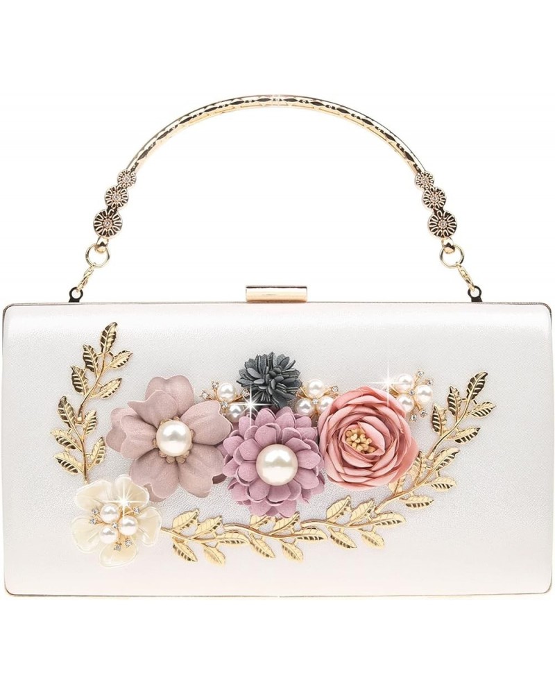 Women's Evening Bag Flower Wedding Evening Clutch Purse Floral Small Handbag Silver $20.12 Evening Bags