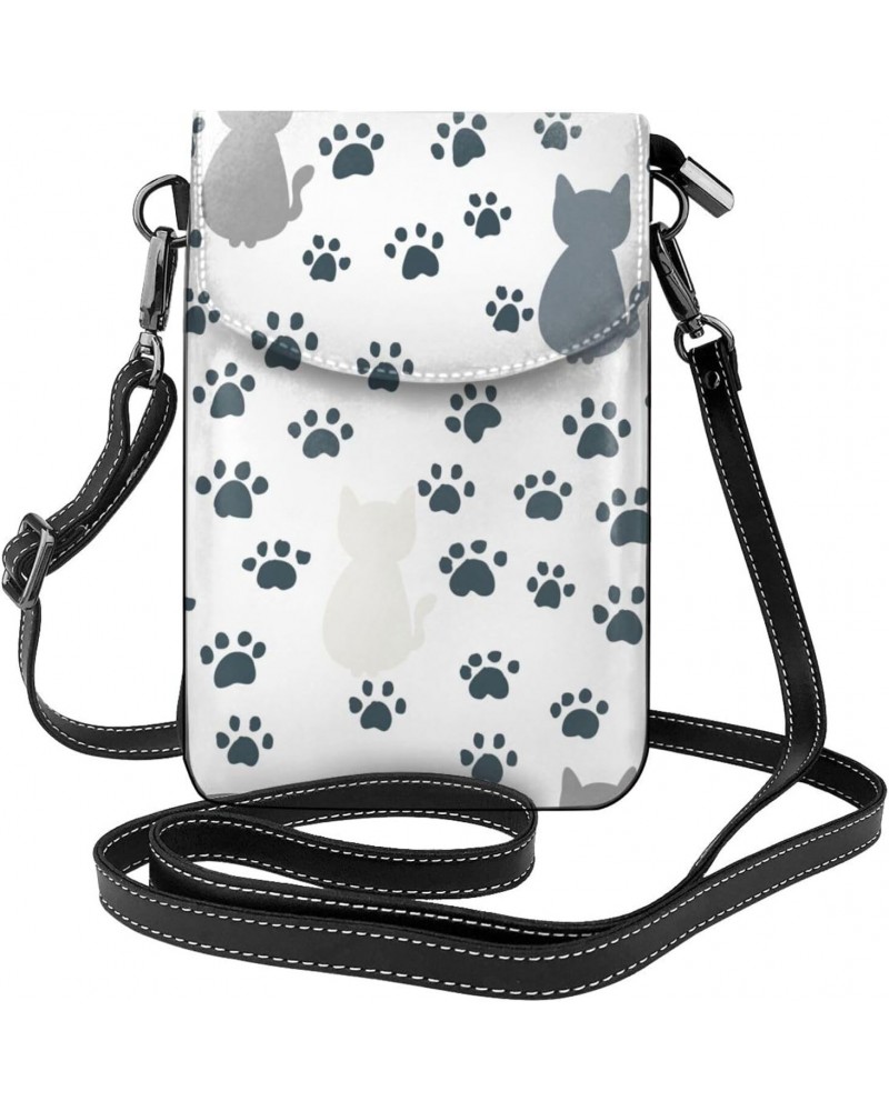 Cat Silhouette and Cat Paws Pattern Crossbody Wallet Phone Bag for Women Mini Shoulder Bag Cell Phone Purse $17.33 Crossbody ...