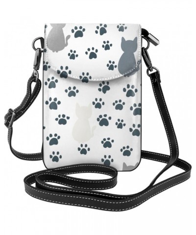 Cat Silhouette and Cat Paws Pattern Crossbody Wallet Phone Bag for Women Mini Shoulder Bag Cell Phone Purse $17.33 Crossbody ...