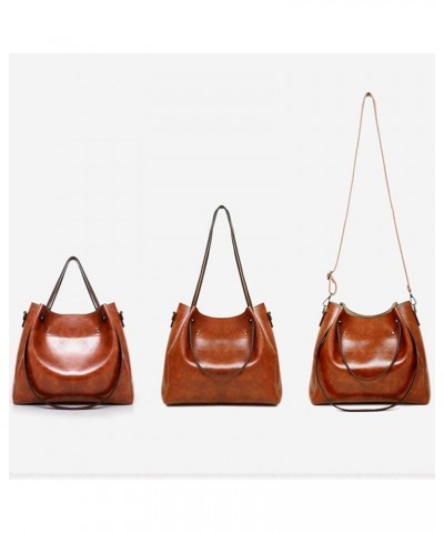 Casual Retro Fashion Leather Women Handbag 4 Piece Set Shoulder Bag Handbag Tote Holder Shopper Purse Bags (Brown, One Size) ...