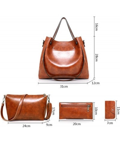 Casual Retro Fashion Leather Women Handbag 4 Piece Set Shoulder Bag Handbag Tote Holder Shopper Purse Bags (Brown, One Size) ...