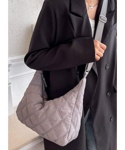 Women's Hobo Bag Puffer Totes Fashion Quilted Shoulder Crossbody Bag Solid Color Rhombus Down Padded Handbag Dumpling Purse O...