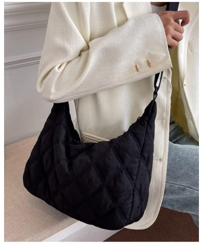 Women's Hobo Bag Puffer Totes Fashion Quilted Shoulder Crossbody Bag Solid Color Rhombus Down Padded Handbag Dumpling Purse O...