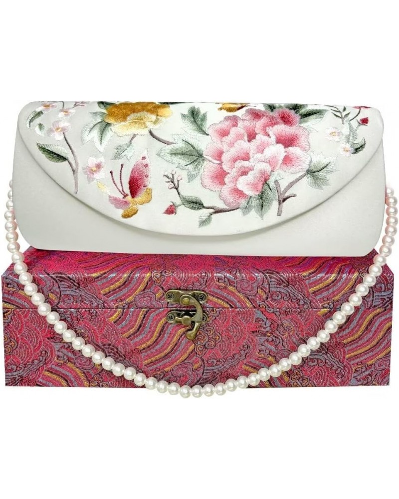 Woman Chinese style Chinese clutch bag Silk banquet clutch White $67.65 Evening Bags