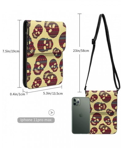 Skull Geometric Ethnic Native Tribal Design Small Crossbody Cell Phone Purse for Women Mini Messenger Leather Shoulder Wallet...