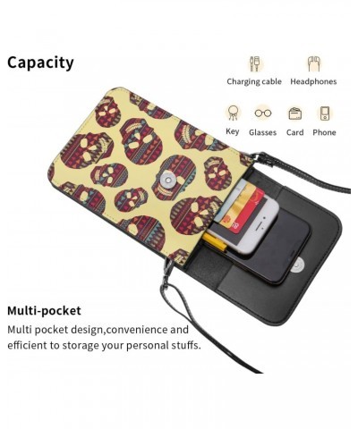 Skull Geometric Ethnic Native Tribal Design Small Crossbody Cell Phone Purse for Women Mini Messenger Leather Shoulder Wallet...