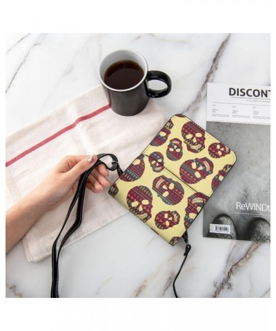 Skull Geometric Ethnic Native Tribal Design Small Crossbody Cell Phone Purse for Women Mini Messenger Leather Shoulder Wallet...