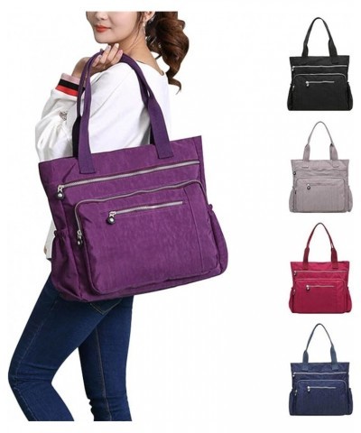 Casual Women Multi Pocket Zip Handbag Nylon Shoulder Storage Bag Weekend Tote Bag for Women (Purple, One Size) Red $29.52 Totes