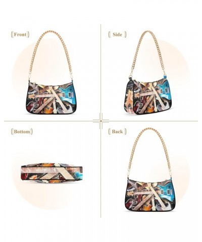 Flamingo Pineapple Leaves Shoulder Purse Shoulder Tote Bag Fashion Handbags for Women Colorful Guitars $15.11 Totes