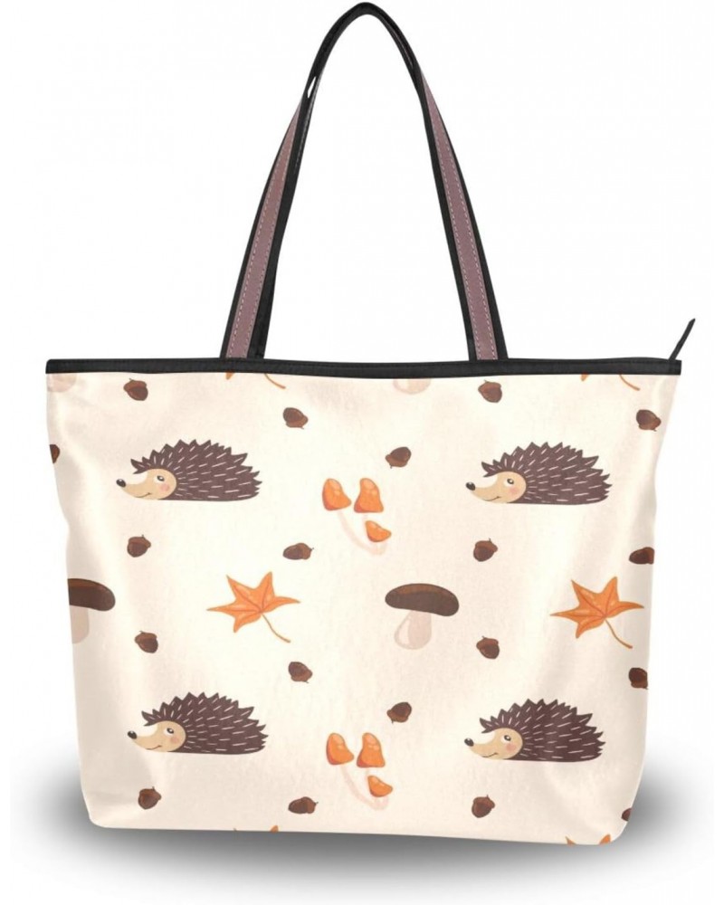 Maple Leaf Mushroom Hedgehogs Women Tote Bag Handbag Large Capacity Shoulder Bags $10.99 Shoulder Bags