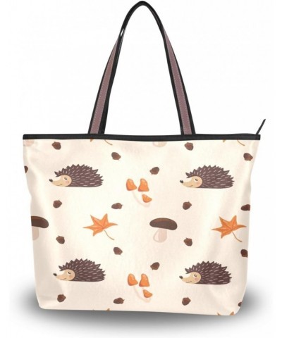 Maple Leaf Mushroom Hedgehogs Women Tote Bag Handbag Large Capacity Shoulder Bags $10.99 Shoulder Bags