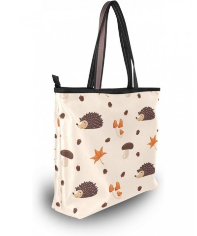 Maple Leaf Mushroom Hedgehogs Women Tote Bag Handbag Large Capacity Shoulder Bags $10.99 Shoulder Bags