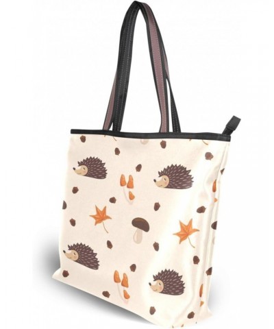 Maple Leaf Mushroom Hedgehogs Women Tote Bag Handbag Large Capacity Shoulder Bags $10.99 Shoulder Bags