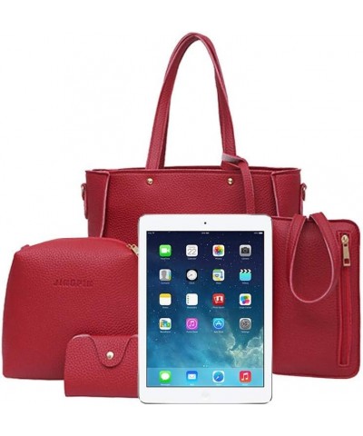 Bags Four Bag Four Tote Women Bags Pieces Wallet Handbag Shoulder Crossbody Set Bag Insulated Tote Bag (Pink, One Size) Red $...