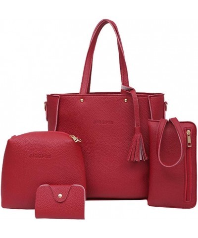 Bags Four Bag Four Tote Women Bags Pieces Wallet Handbag Shoulder Crossbody Set Bag Insulated Tote Bag (Pink, One Size) Red $...