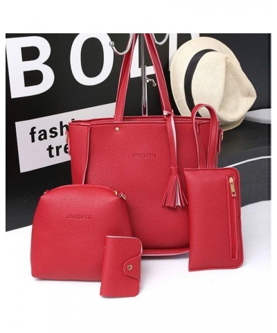 Bags Four Bag Four Tote Women Bags Pieces Wallet Handbag Shoulder Crossbody Set Bag Insulated Tote Bag (Pink, One Size) Red $...