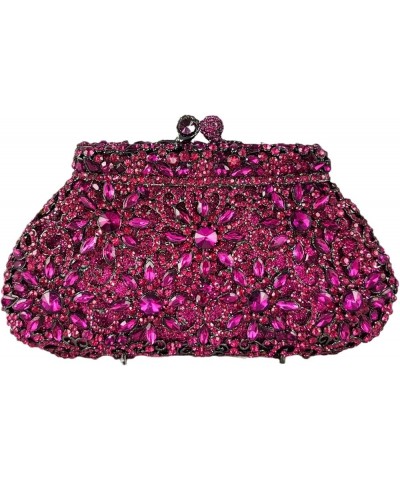 Women Crown Minaudiere Evening Bags Flower Crystal Clutch Purses Wedding Clutch (Multi) Fuchsia $61.56 Evening Bags