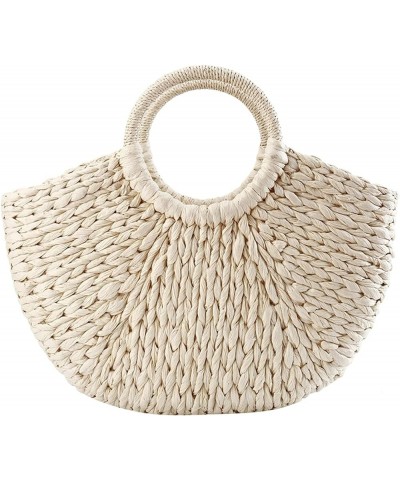 Women Woven Handbag Rattan Wicker Straw Half Round Bag Fashion Large Capacity Female Casual Travel Tote Beige $14.01 Totes