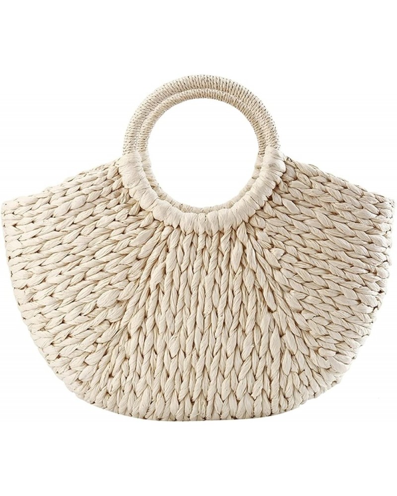 Women Woven Handbag Rattan Wicker Straw Half Round Bag Fashion Large Capacity Female Casual Travel Tote Beige $14.01 Totes