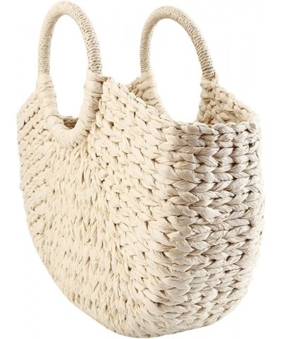 Women Woven Handbag Rattan Wicker Straw Half Round Bag Fashion Large Capacity Female Casual Travel Tote Beige $14.01 Totes