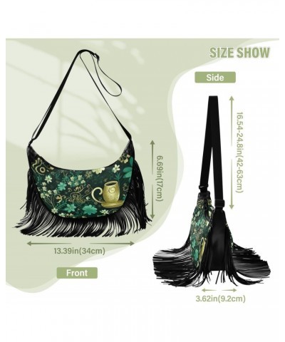 Flowers St. Patrick's Day Clovers Tassel Crossbody Handbags for Women Ample Capacity Shoulder Bag with Adjustable Strap Durab...