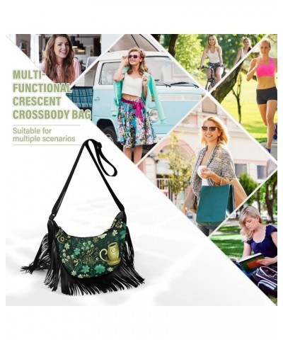 Flowers St. Patrick's Day Clovers Tassel Crossbody Handbags for Women Ample Capacity Shoulder Bag with Adjustable Strap Durab...