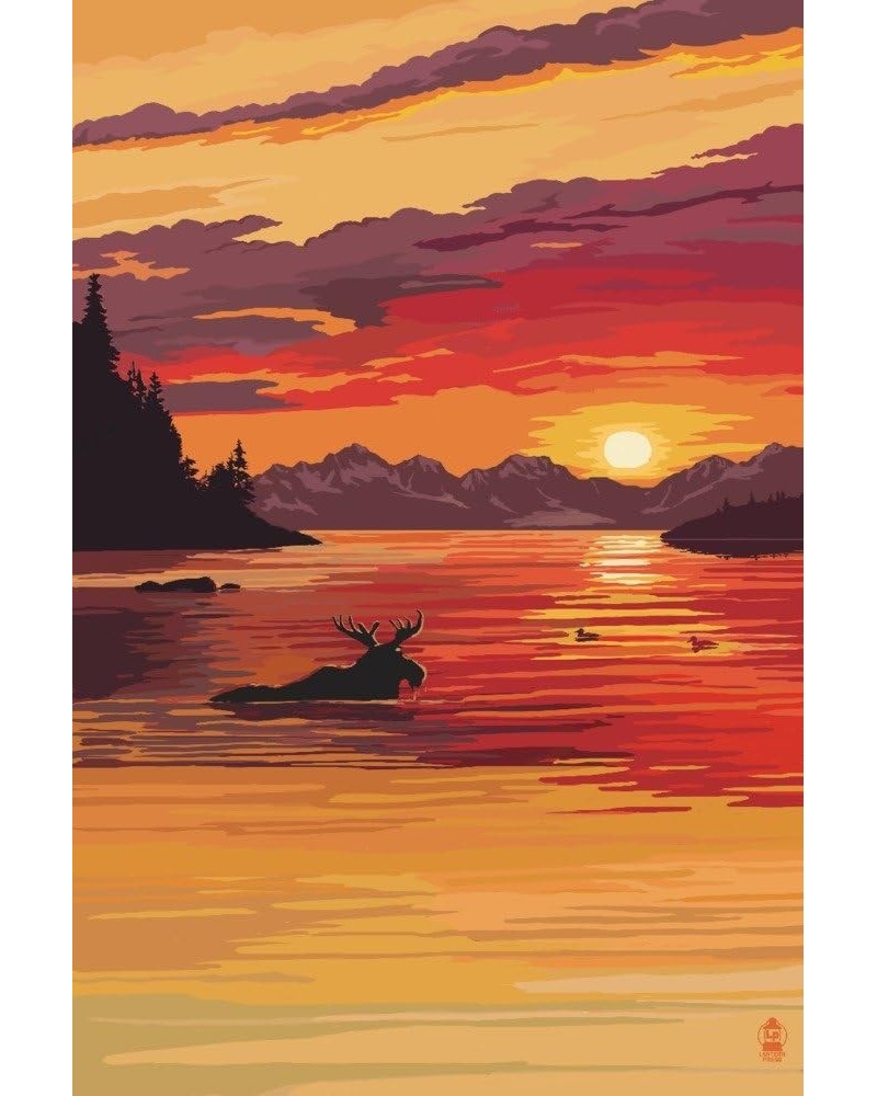 Moose at Sunset (Image Only) (16x24 Giclee Gallery Art Print, Vivid Textured Wall Decor) $16.10 Totes