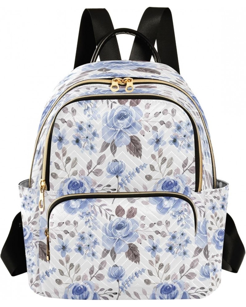 Floral Blue Flower Watercolor Seamless Backpack for Women Purse Bag Travel Handbag Shoulder Bag $14.70 Backpacks