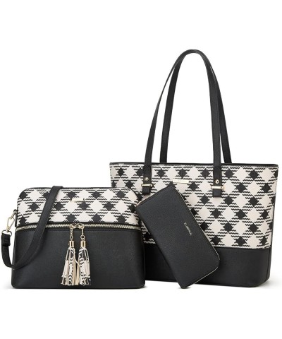 Women Fashion Handbags Wallet Tote Bag Shoulder Bag Top Handle Satchel Purse Set 4pcs Black-lattice-x $32.21 Satchels