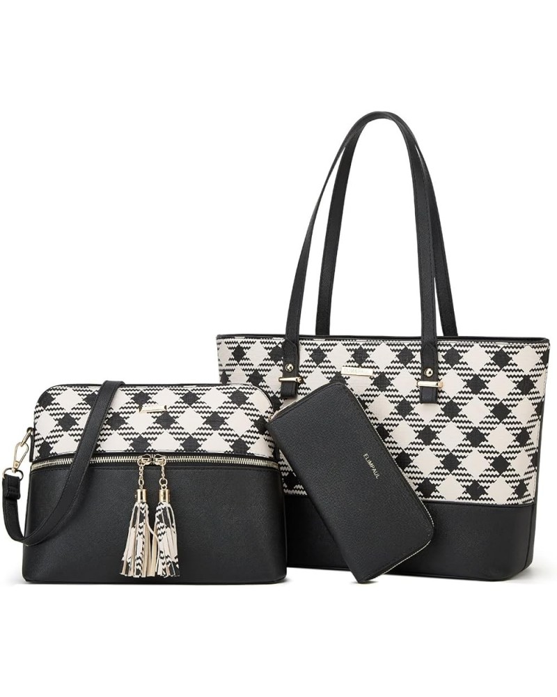 Women Fashion Handbags Wallet Tote Bag Shoulder Bag Top Handle Satchel Purse Set 4pcs Black-lattice-x $32.21 Satchels