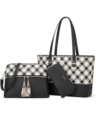 Women Fashion Handbags Wallet Tote Bag Shoulder Bag Top Handle Satchel Purse Set 4pcs Black-lattice-x $32.21 Satchels