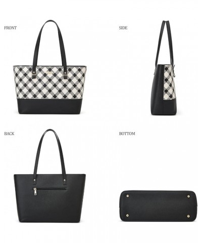 Women Fashion Handbags Wallet Tote Bag Shoulder Bag Top Handle Satchel Purse Set 4pcs Black-lattice-x $32.21 Satchels