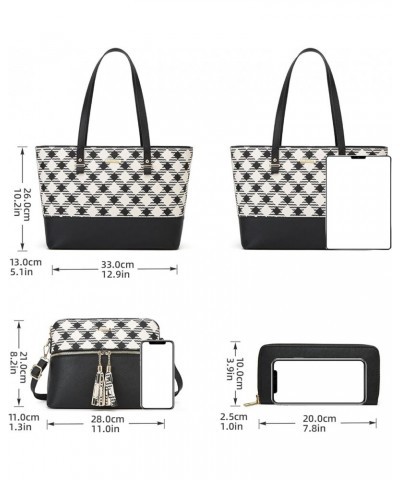 Women Fashion Handbags Wallet Tote Bag Shoulder Bag Top Handle Satchel Purse Set 4pcs Black-lattice-x $32.21 Satchels