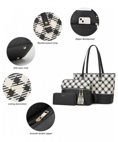 Women Fashion Handbags Wallet Tote Bag Shoulder Bag Top Handle Satchel Purse Set 4pcs Black-lattice-x $32.21 Satchels