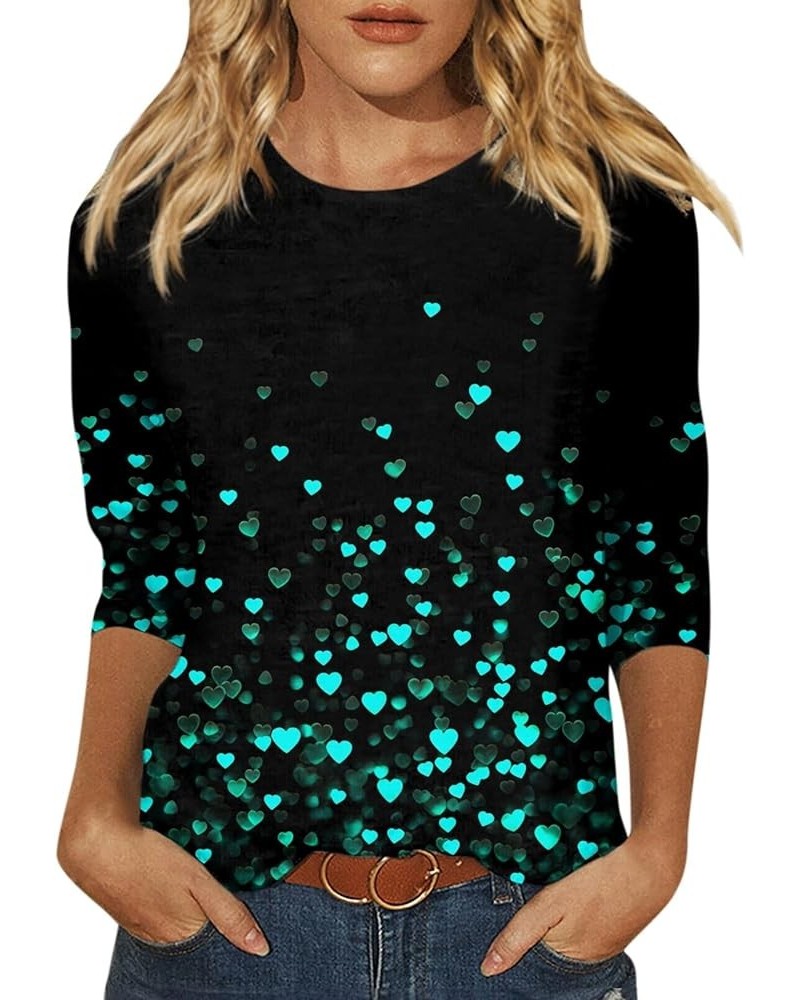 3/4 Length Sleeve Shirts for Women 2024 Crewneck Cute Tunic Tops Long Sleeve Comfort Slim Fit Floral Print Tshirts 7-cyan $9....