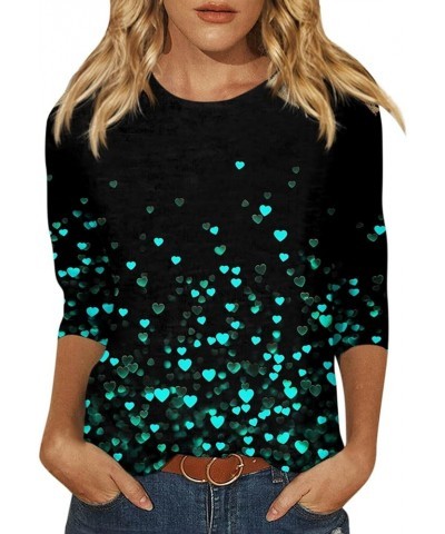 3/4 Length Sleeve Shirts for Women 2024 Crewneck Cute Tunic Tops Long Sleeve Comfort Slim Fit Floral Print Tshirts 7-cyan $9....