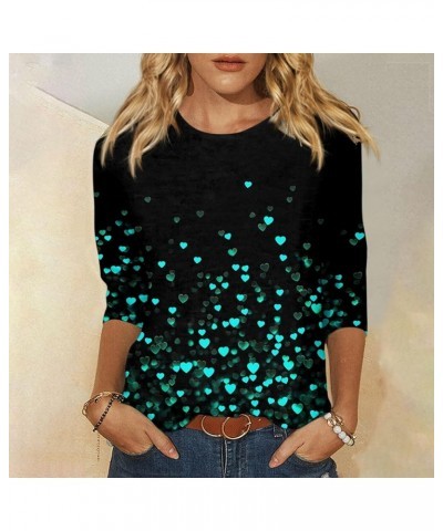 3/4 Length Sleeve Shirts for Women 2024 Crewneck Cute Tunic Tops Long Sleeve Comfort Slim Fit Floral Print Tshirts 7-cyan $9....