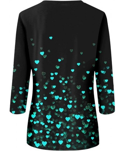 3/4 Length Sleeve Shirts for Women 2024 Crewneck Cute Tunic Tops Long Sleeve Comfort Slim Fit Floral Print Tshirts 7-cyan $9....