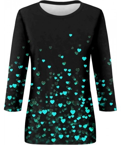 3/4 Length Sleeve Shirts for Women 2024 Crewneck Cute Tunic Tops Long Sleeve Comfort Slim Fit Floral Print Tshirts 7-cyan $9....