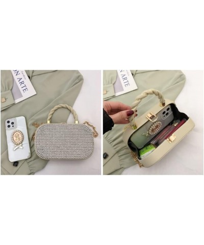 Rhinestones Oval Box Shape Party Clutch Evening Top-Handle Chain Shoulder Bag (green) White $21.15 Evening Bags